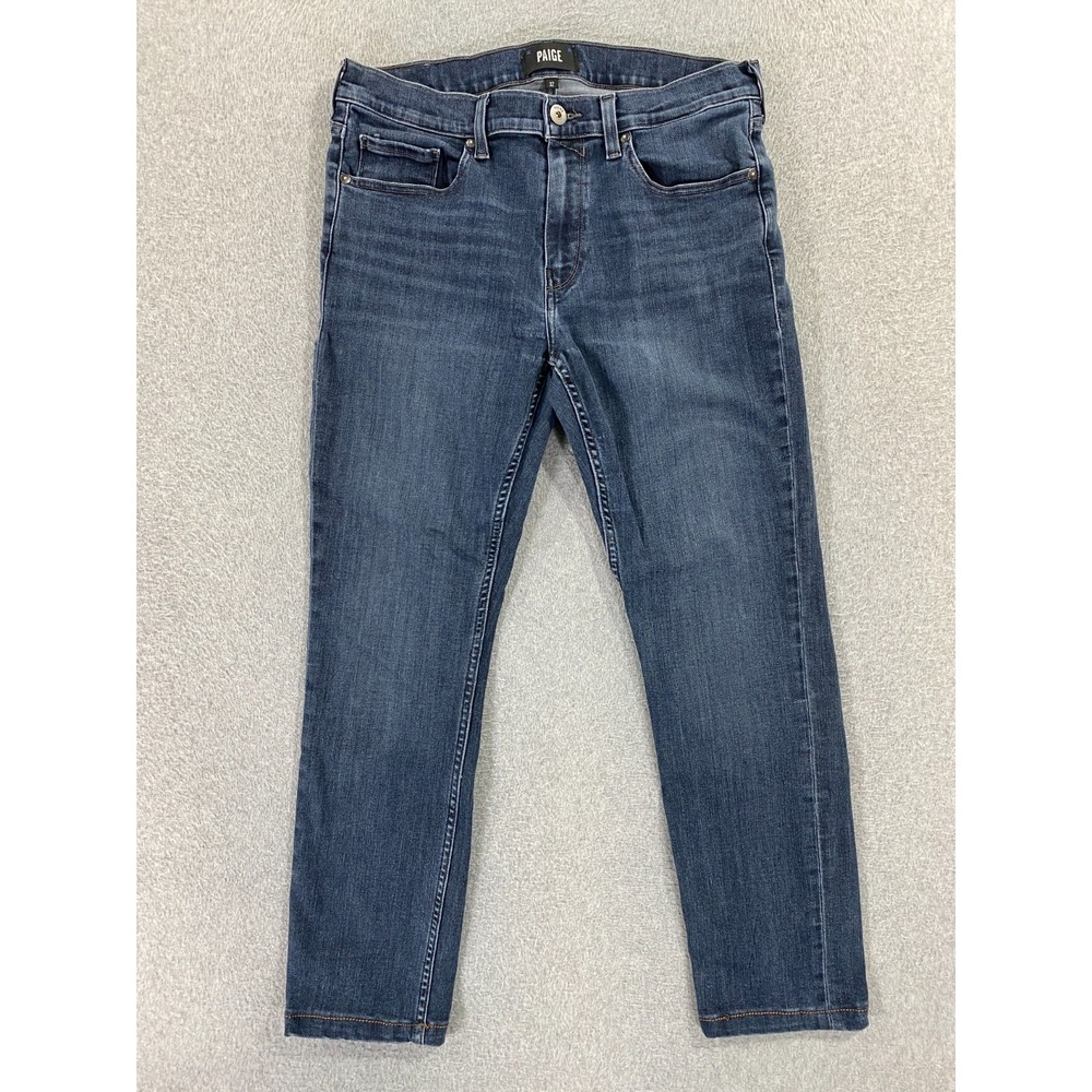Paige Federal Jeans Mens 32x27‎ Blue Slim Straight Leg Denim Whiskered Stretch